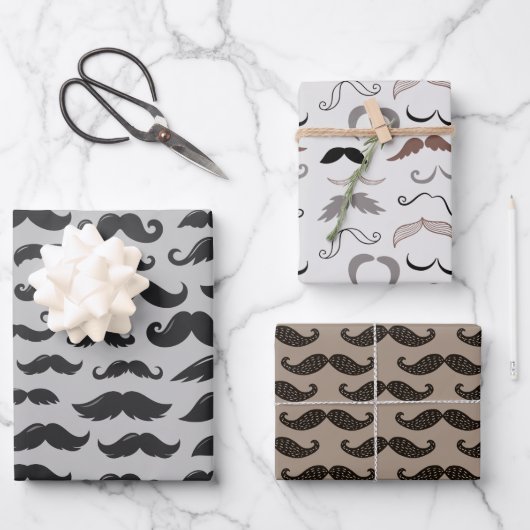 Mustache Mania Geschenkpapier Set (Vorderseite)