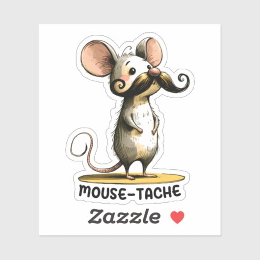Mustache Mouse - Punny Cartoon Sticker (Blatt)
