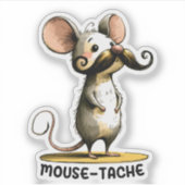 Mustache Mouse - Punny Cartoon Sticker (Vorderseite)