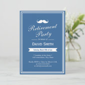 Mustache Navy Blue Retirement Party Einladungen (Stehend Vorderseite)