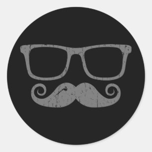 Mustache Nerd Glass Runder Aufkleber