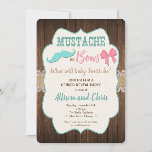 Mustache oder Bögen Geschlecht offenbaren Einladun Einladung (Vorderseite)