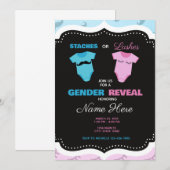 Mustache oder Eyelashes Pink Blue Gender Reveal Einladung (Vorne/Hinten)