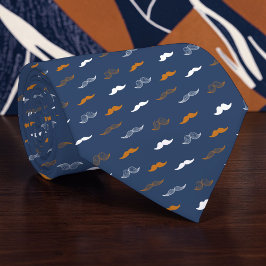 Mustache on Navy Blue Necktie Tie Krawatte