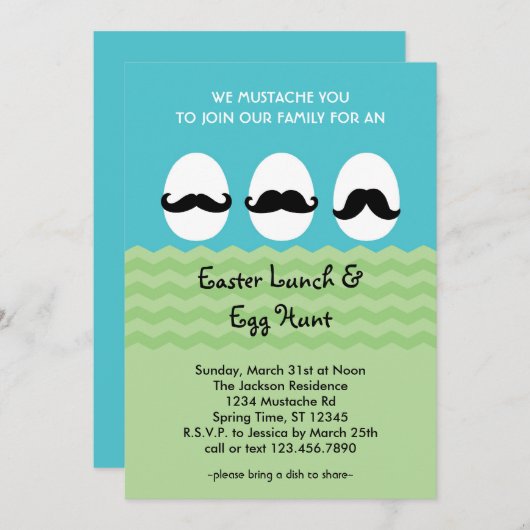Mustache Ostereier Einladung (Vorne/Hinten)