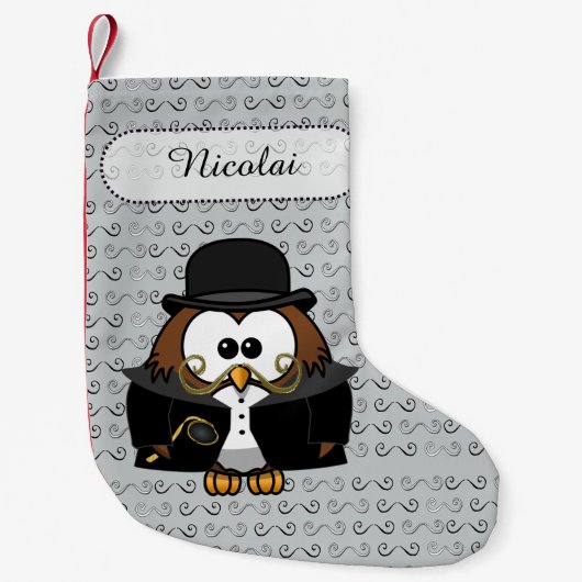 Mustache Owl Kleiner Weihnachtsstrumpf (Vorderseite)