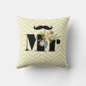 Mustache Pale Yellow White Aquamarin Zig Zag Kissen (Rückseite)