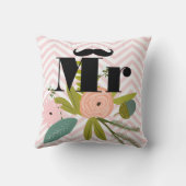 Mustache Pale Yellow White Aquamarin Zig Zag Kissen (Rückseite)