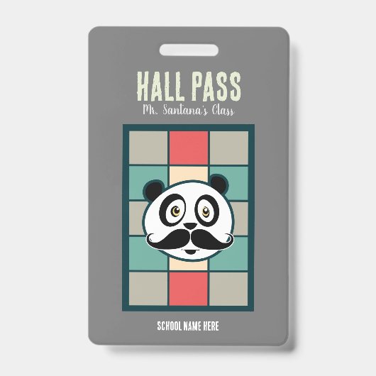 Mustache Panda Hall Pass Abzeichen Ausweis (Vorderseite)
