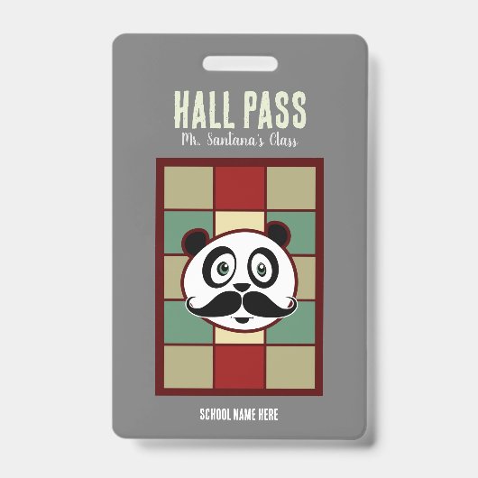 Mustache Panda Hall Pass Abzeichen Ausweis (Vorderseite)
