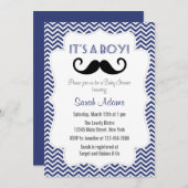 Mustache Party Babydusche Einladung Navy Blue (Vorne/Hinten)