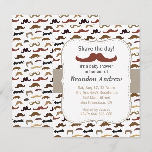 Mustache Pattern Boy Baby Dusche Party Einladung (Vorne/Hinten)
