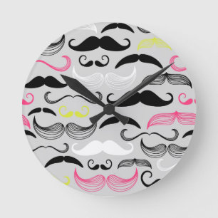 Mustache pattern, retro style runde wanduhr