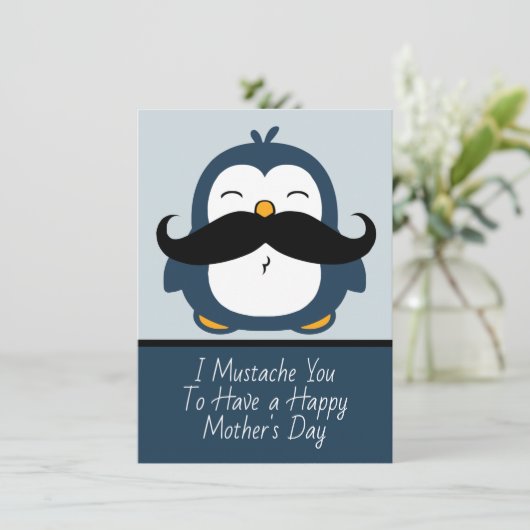 Mustache Penguin Happy Mother Day Card (Stehend Vorderseite)