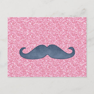 MUSTACHE PINK GLITZER FOTO POSTKARTE