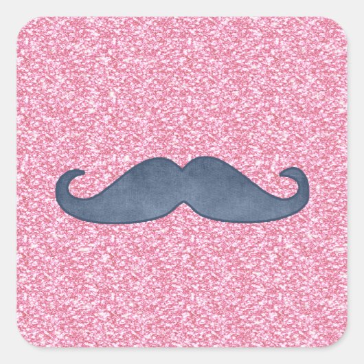 MUSTACHE PINK GLITZER FOTO QUADRATISCHER AUFKLEBER (Vorderseite)