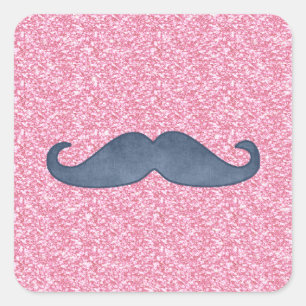 MUSTACHE PINK GLITZER FOTO QUADRATISCHER AUFKLEBER