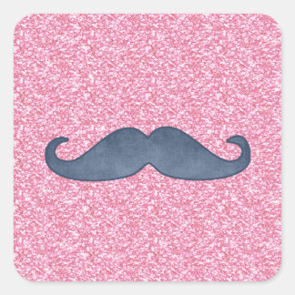 MUSTACHE PINK GLITZER FOTO QUADRATISCHER AUFKLEBER