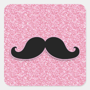 MUSTACHE-PINK-GLITZER MIT MUSTACHSCHWARZ QUADRATISCHER AUFKLEBER