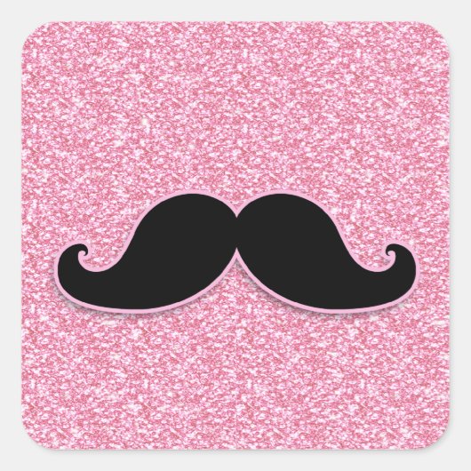 MUSTACHE-PINK-GLITZER MIT MUSTACHSCHWARZ QUADRATISCHER AUFKLEBER (Vorderseite)