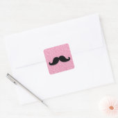 MUSTACHE-PINK-GLITZER MIT MUSTACHSCHWARZ QUADRATISCHER AUFKLEBER (Umschlag)