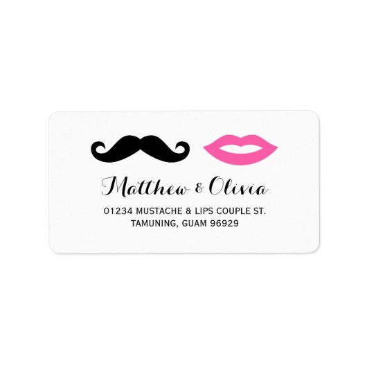 Mustache & Pink Lips Hochzeitadressen Labels Adressaufkleber (Vorne)