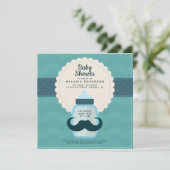 Mustache Polka Dot Aquamarine Babydusche Einladung (Stehend Vorderseite)