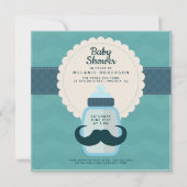 Mustache Polka Dot Aquamarine Babydusche Einladung (Vorderseite)