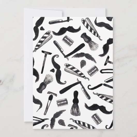 Mustache Razor Shaver Wasserfarbenmuster Einladung (Rückseite)