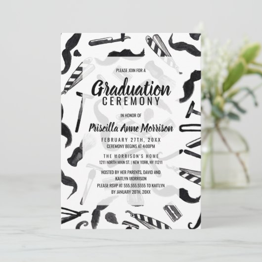 Mustache Razor Shaver Wasserfarbenmuster Einladung (Stehend Vorderseite)