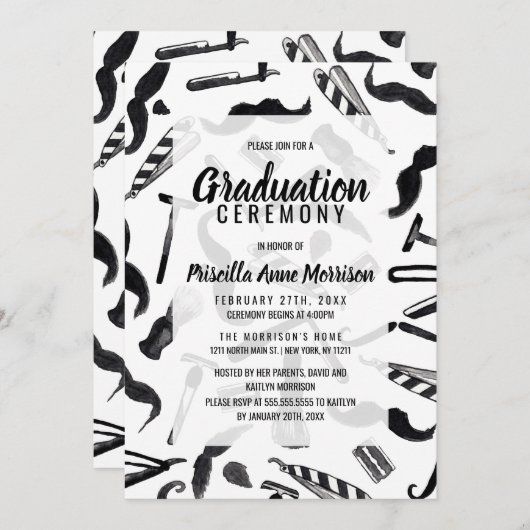 Mustache Razor Shaver Wasserfarbenmuster Einladung (Vorne/Hinten)