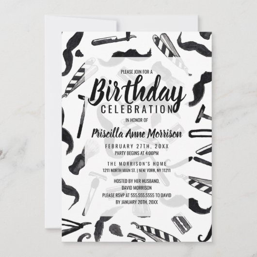 Mustache Razor Shaver Wasserfarbenmuster Einladung (Vorderseite)