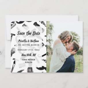 Mustache Razor Shaver Wasserfarbenmuster Save The Date