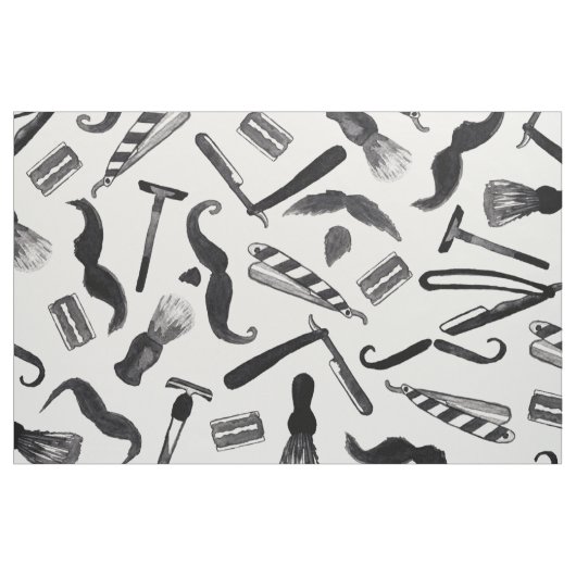 Mustache Razor Shaver Watercolor Barber Pattern Stoff (Yard (91,4 cm))