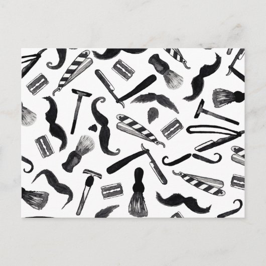 Mustache Razor Shaver Watercolor Frischmuster Postkarte (Vorderseite)