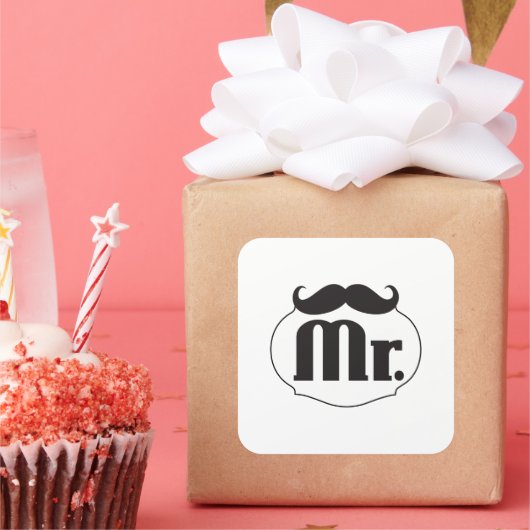 Mustache Retro Vintager Hipster Geschenke Quadratischer Aufkleber (Party)