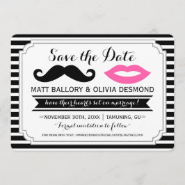 Mustache & rosa Lippen Hochzeitstreifen speichern  Save The Date