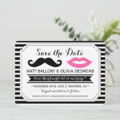Mustache & rosa Lippen Hochzeitstreifen speichern Save The Date (Stehend Vorderseite)