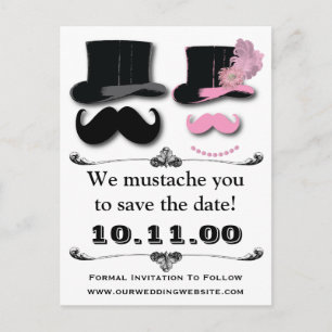 Mustache Save the Date Card Ankündigungspostkarte