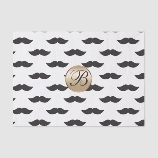 Mustache Schwarz-weiß Gold Monogram Party Seidenpapier (Vorderseite)