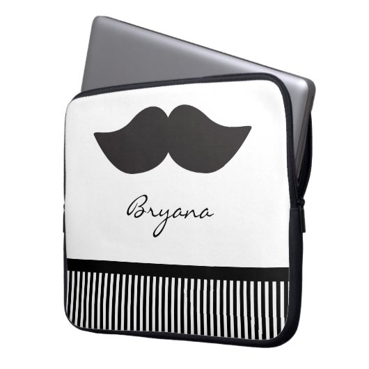Mustache Schwarz-weiß Stripes Laptop Sleeve Case (Vorderseite Links)