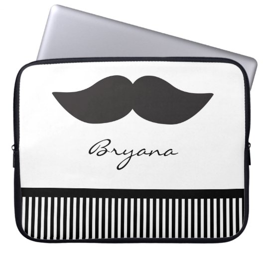 Mustache Schwarz-weiß Stripes Laptop Sleeve Case (Vorderseite)