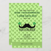 Mustache Sie Bier St Patrick Day Clovers laden Einladung (Vorne/Hinten)