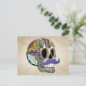 Mustache Sugar Skull Farbe Postkarte (Stehend Vorderseite)