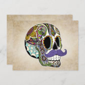 Mustache Sugar Skull Farbe Postkarte (Vorne/Hinten)