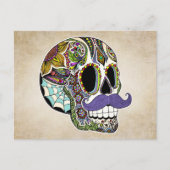 Mustache Sugar Skull Farbe Postkarte (Vorderseite)