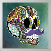 Mustache Sugar Skull Poster - Texturierter Hinterg (Vorne)