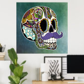 Mustache Sugar Skull Poster - Texturierter Hinterg (Heimbüro)