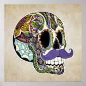 Mustache Sugar Skull Poster - Vintager Stil (Vorne)