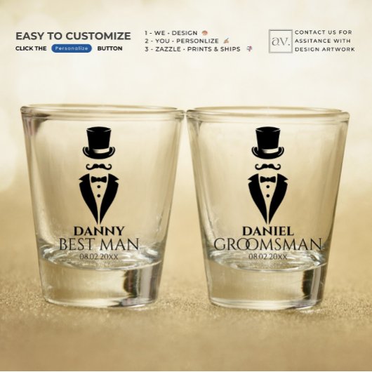 Mustache Tux personalize Trauzeuge Schnapsglas